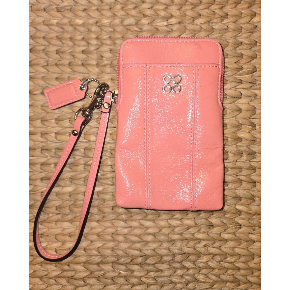 Vintage Coach Julia Legacy Wristlet Leather Zipper Wallet Cell Phone Pink *READ